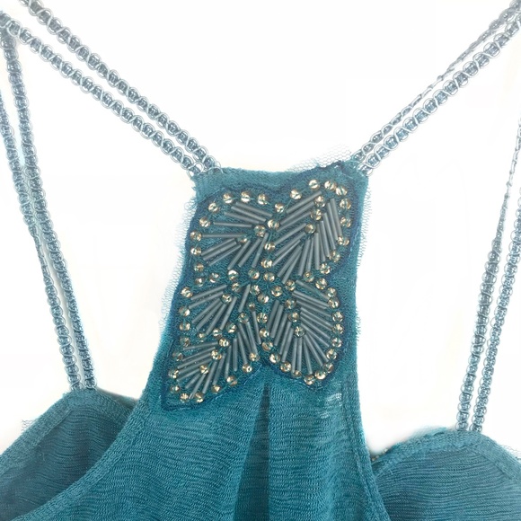 FREE PEOPLE Deep Turquoise Beaded Neckline ‘Persephone’ Slub Knit Swing Tank Top - Picture 5 of 8